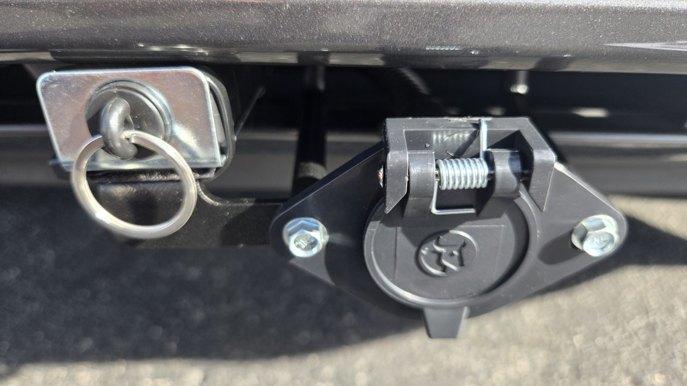 Closeup of the Blue Ox Avail tow bar attachment point